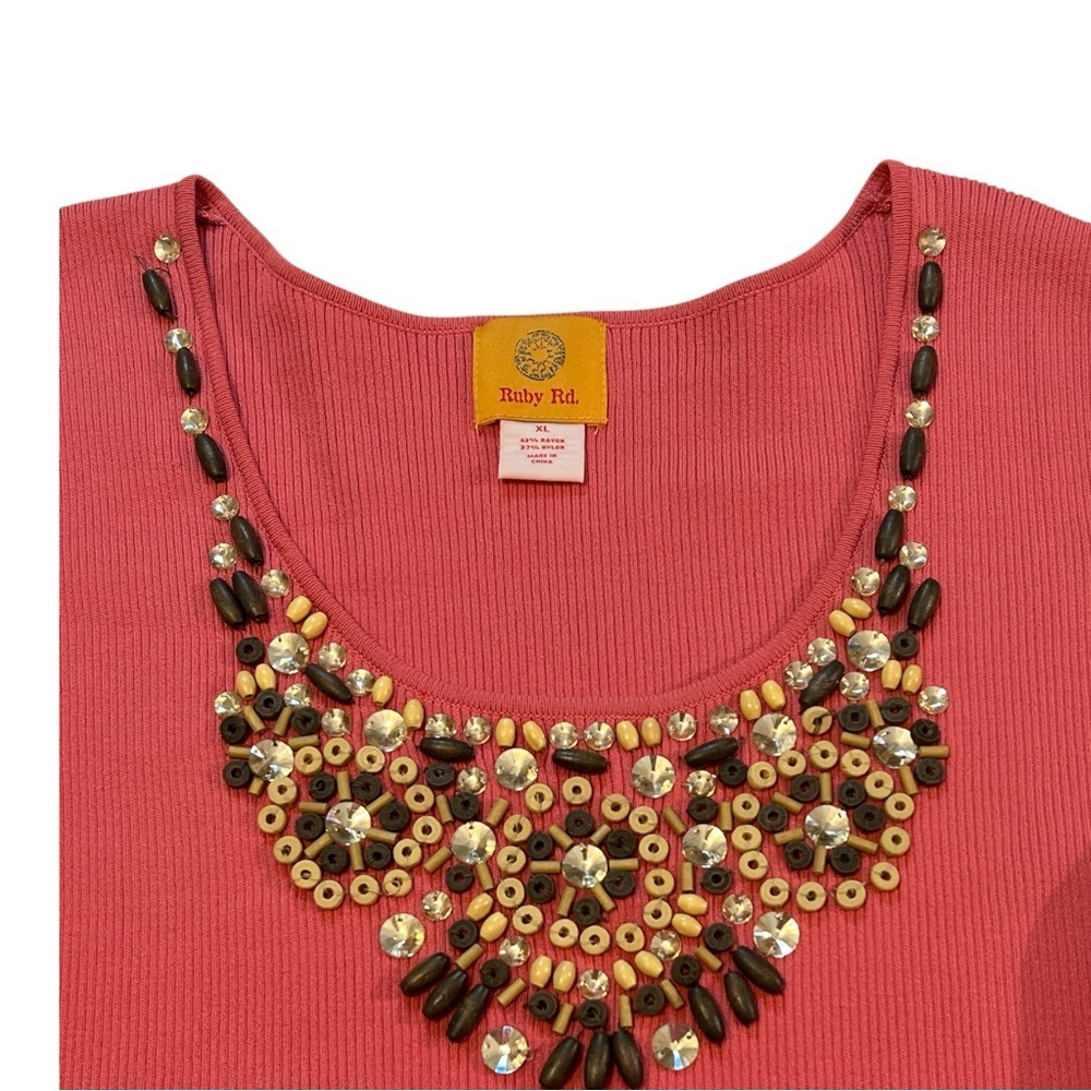Ruby Rd Marrakech Beaded Sleeveless Top, Color Strwbry, Size XL - Picture 9 of 12
